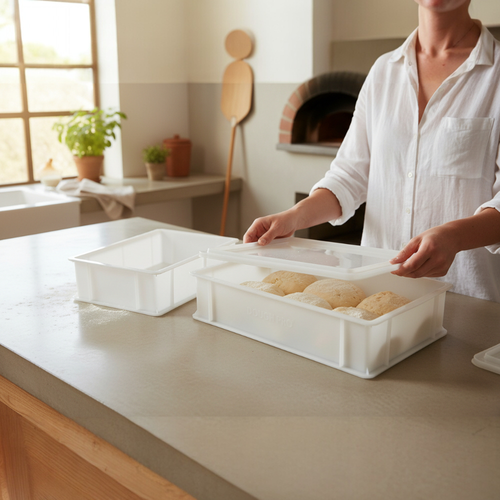 2 Contenitori in Plastica con Coperchio per Lievitazione Pizza e Pane. 30x40x10H