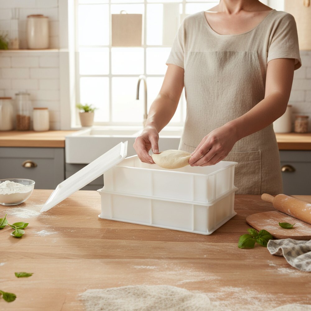 2 Contenitori in Plastica con Coperchio per Lievitazione Pizza e Pane. 30x40x10H