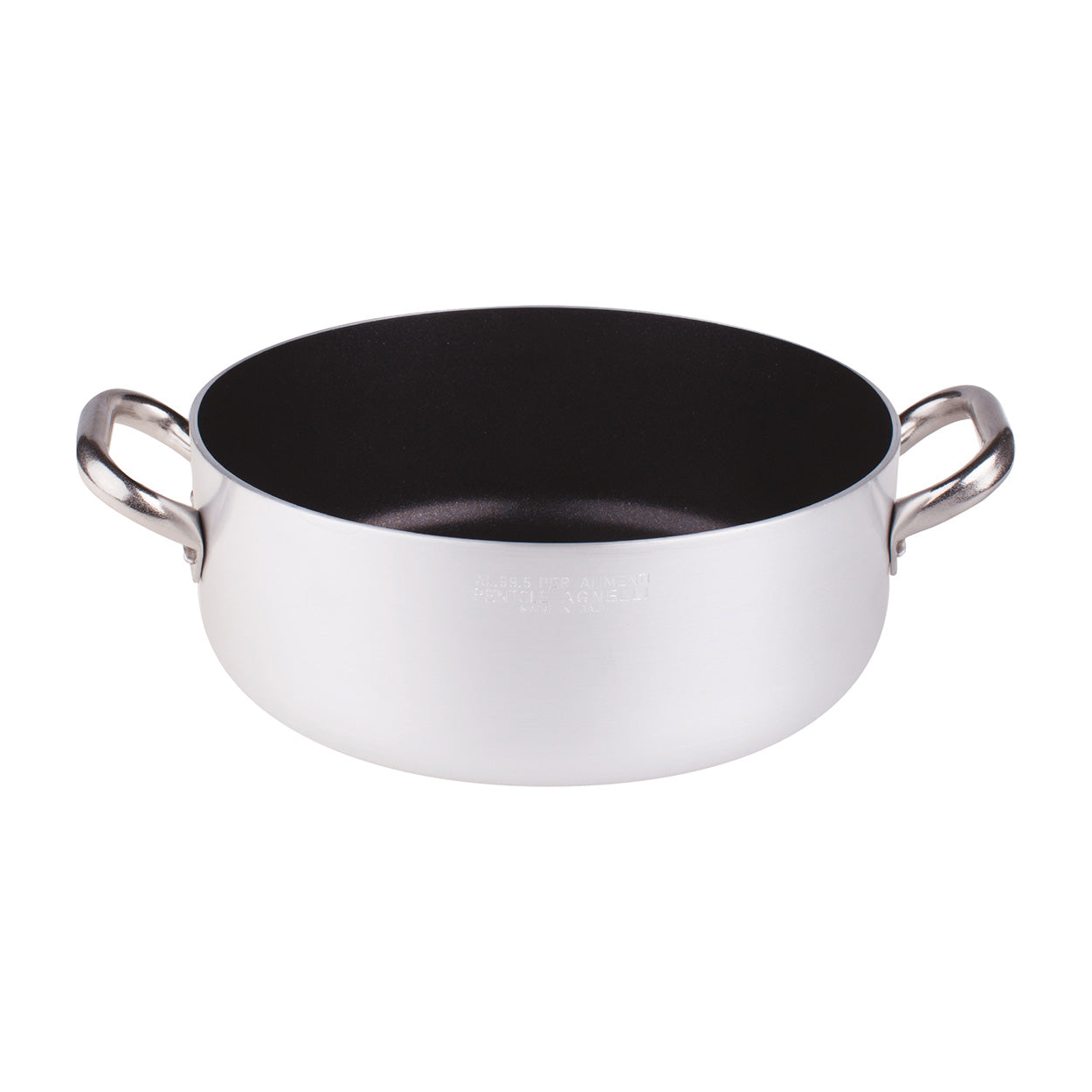 Pentole Agnelli - Casseruola antiaderente bassa in alluminio 3mm – 2 maniglie
Casseruola bassa in alluminio 3mm
Antiaderente interno
2 maniglie in acciaio Inox D:24
Adatta per i piani cottura a gas, elettrica e radiante. Ø36